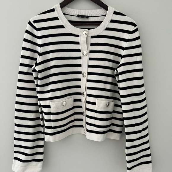 Dynamite Black & White Striped Cropped Cardigan - Picture 2 of 8